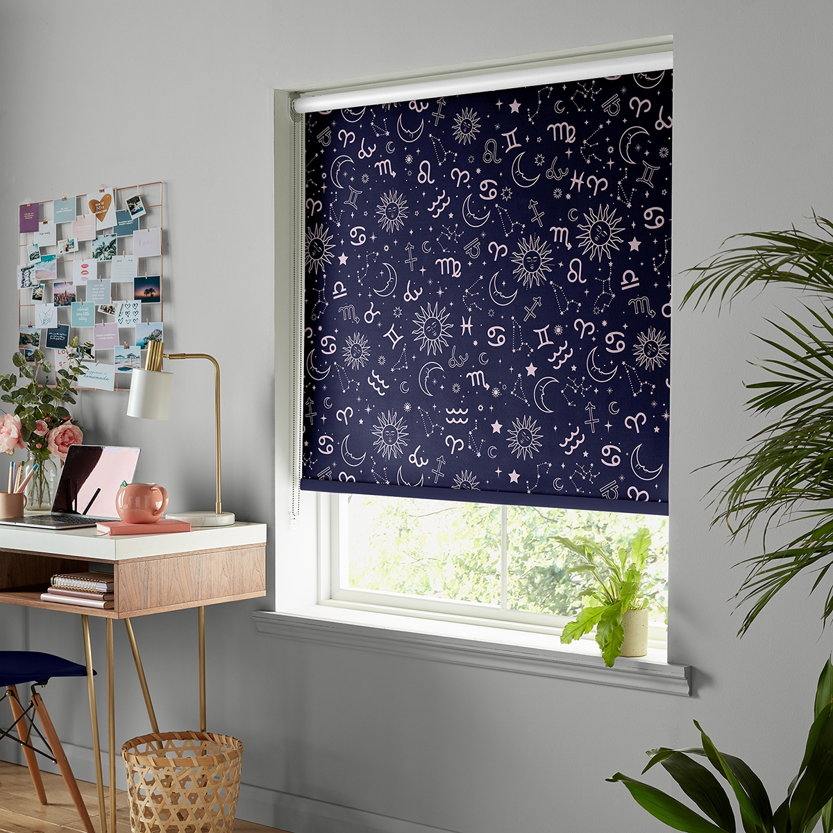 Product photograph of Skinny Dip Zodiac Navy And Pink Roller Blind from Choice Furniture Superstore.